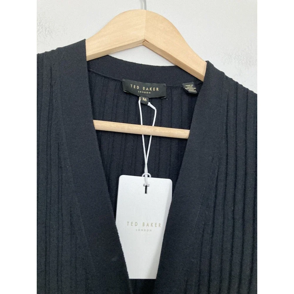 NEW Ted Baker Nardaa Longline Cardigan Dress Ribbed MEDIUM Black Viscose - Picture 9 of 16